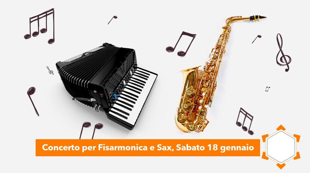 Concerto per Fisarmonica e Sax, Sabato 18 gennaio: fisarmonica e sassofono insieme a note musicali